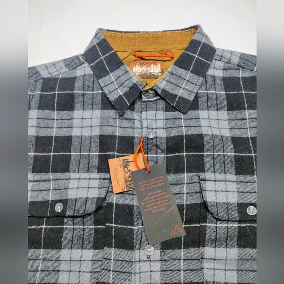 Men's Charcoal Aventyr Plaid Elbow Flannel Shirt Men's Xl Deep Zipper Side Pocke - Picture 2 of 9